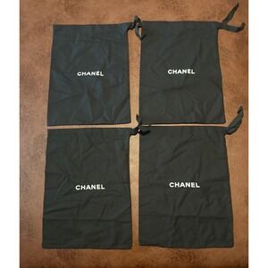 Lot of 4 Chanel Black Cotton Canvas Drawstring Dust Bags 9x12.5 Designer Pouches
